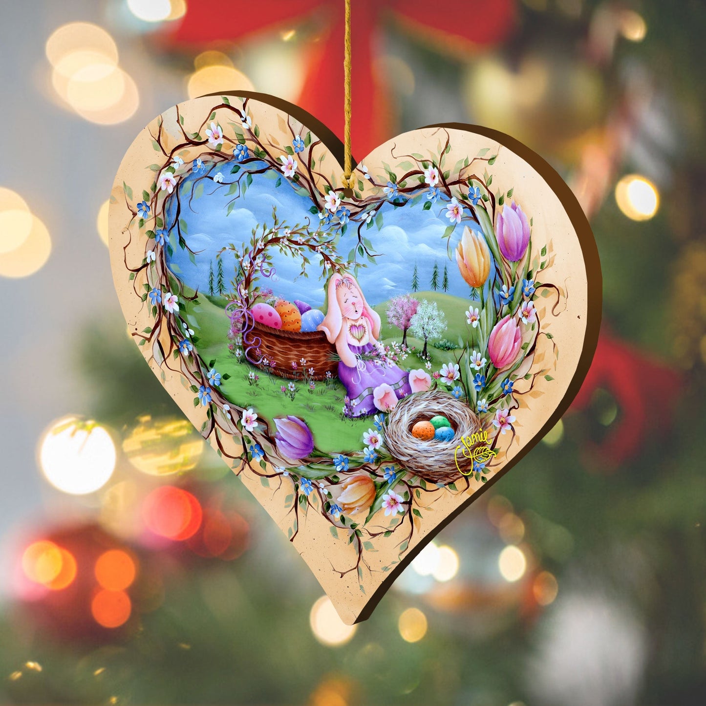 Easter Bunny Nap Wooden Ornaments by Jamie Mills-Price - Easter Spring Decor - 8457706-MP