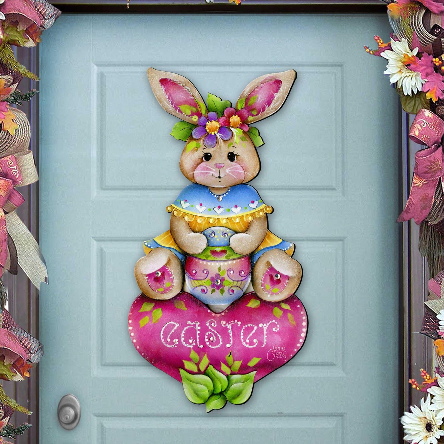 Handcrafted Easter Bunny Wooden Door Hanger – Easter Gift - Spring Wall Decor - Easter Front Door Sign by J. Mills-Price - 8652826H