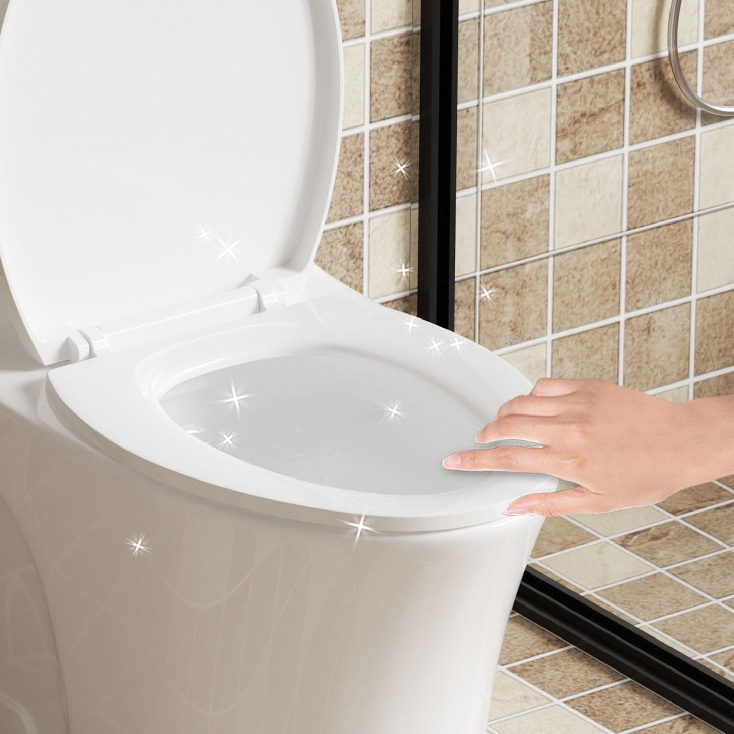 Elegant One Piece Toilet With Tornado Dual Flush, Siphonic S Trap 12", Soft Close Seat, Dual Flush, Ada Height, Glossy - Gloss White