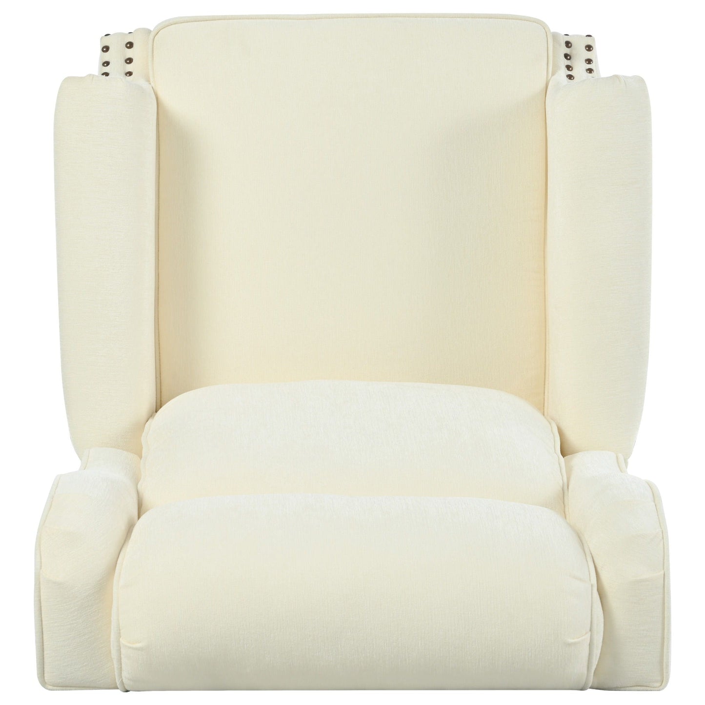 Push Back Recliner Chair Upholstered With Classic Wing Back And Solid Gourd-Shaped Legs