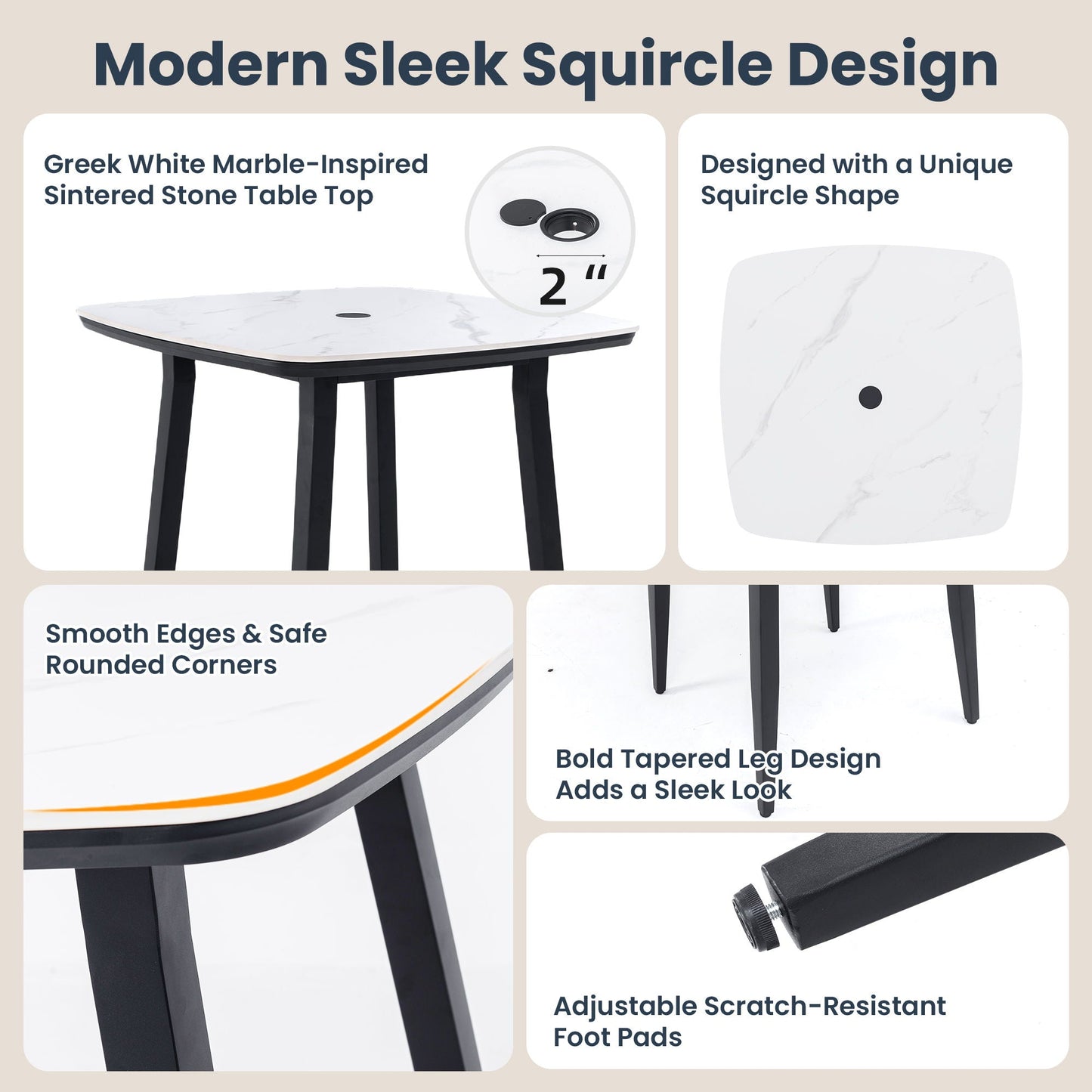 5 Pieces Outdoor Patio Bar Set, Rounded Square Table & 4 Aluminum Bar Stools