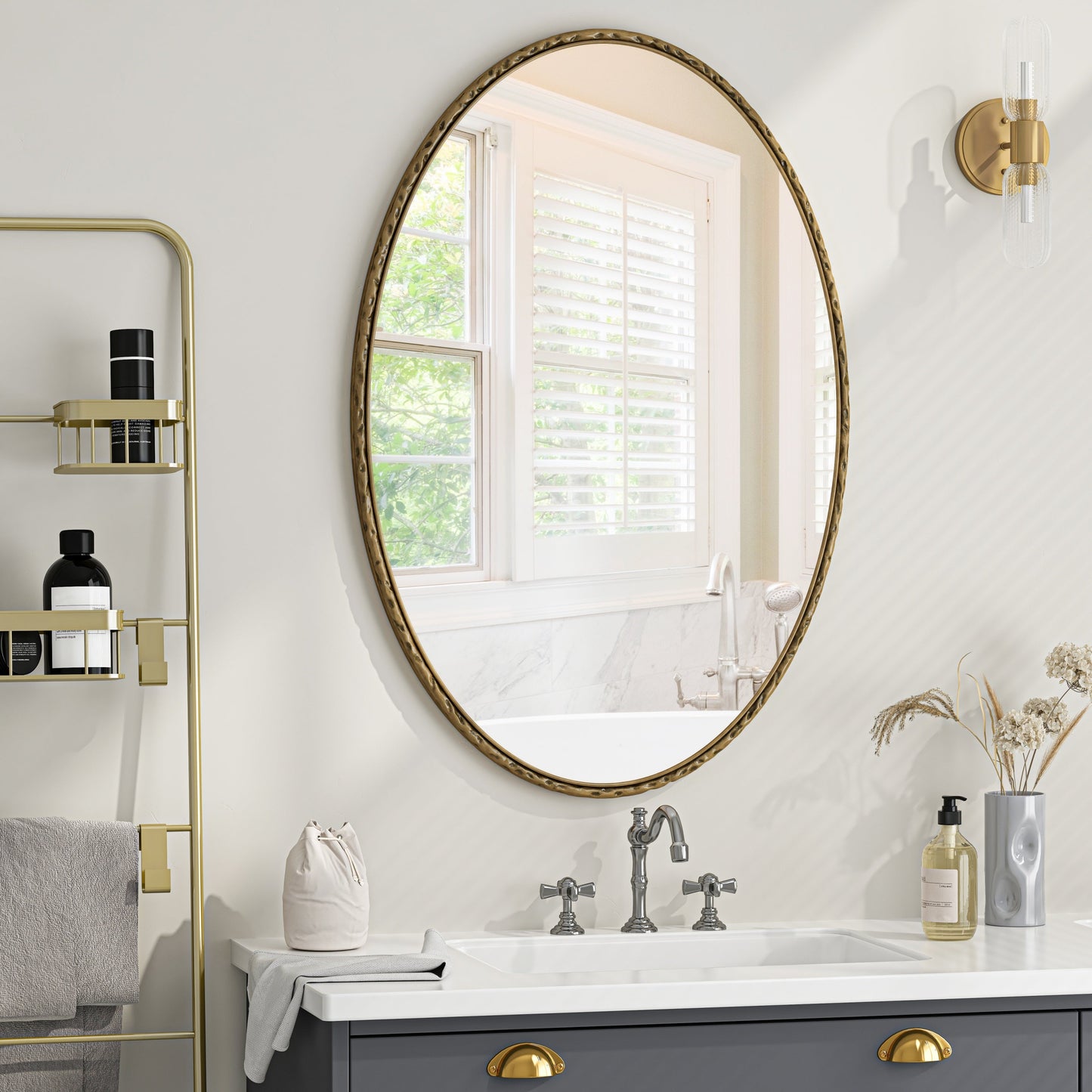Iron Art Oval Retro Mirror in Gold with Antique Effect