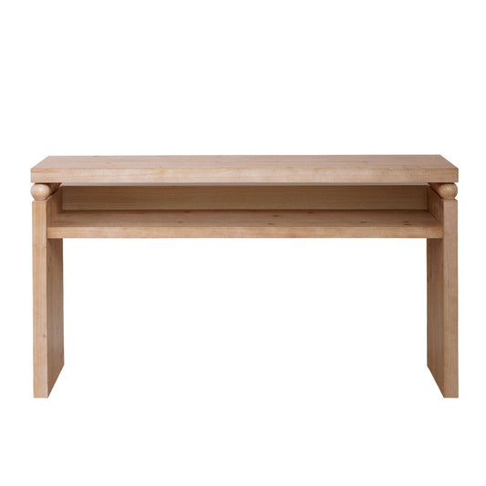 Modern Rustic Console Table – 59” Wood Entryway Table with Shelf & Decorative Bead Detail