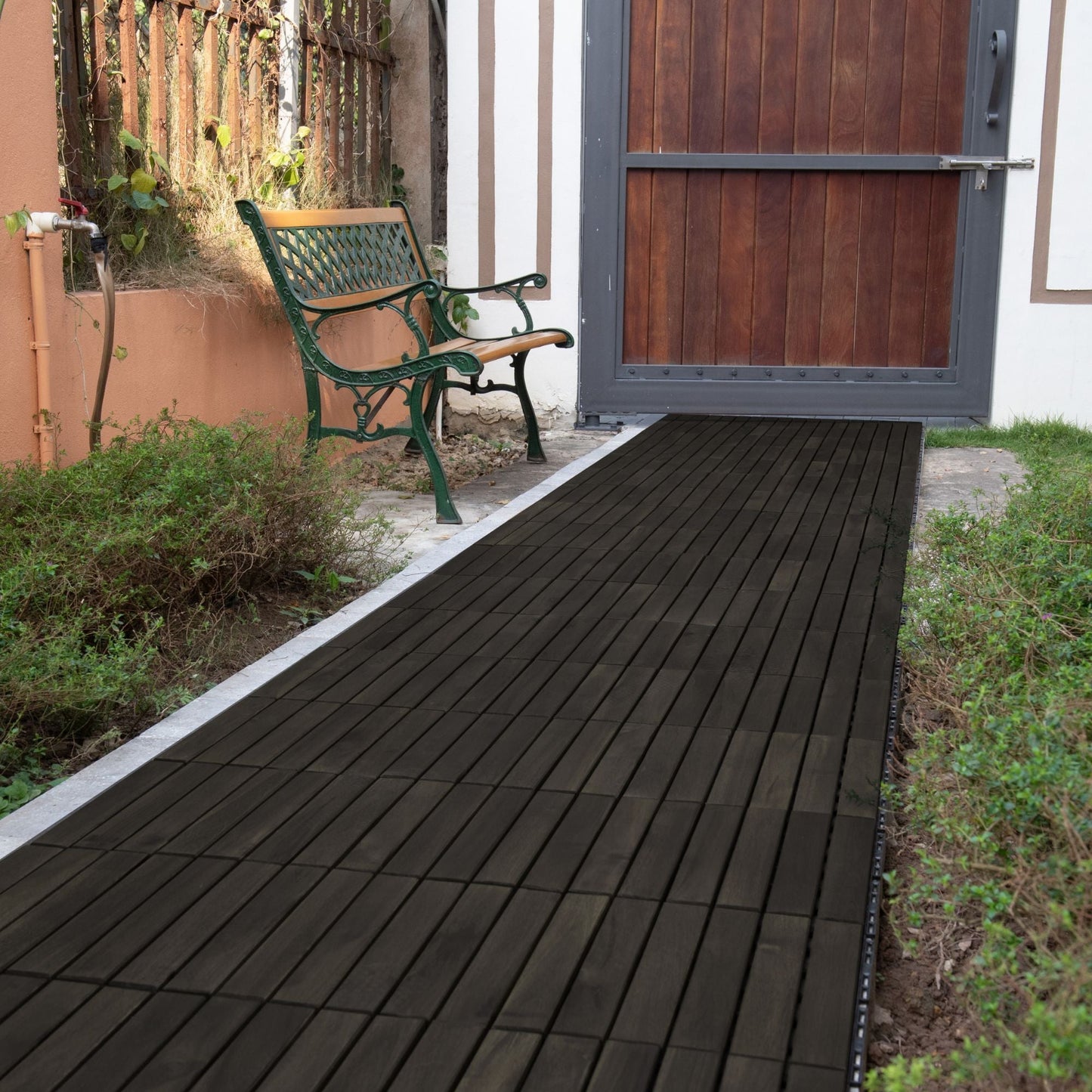Acacia Hardwood Interlocking Deck Tiles, Striped Pattern