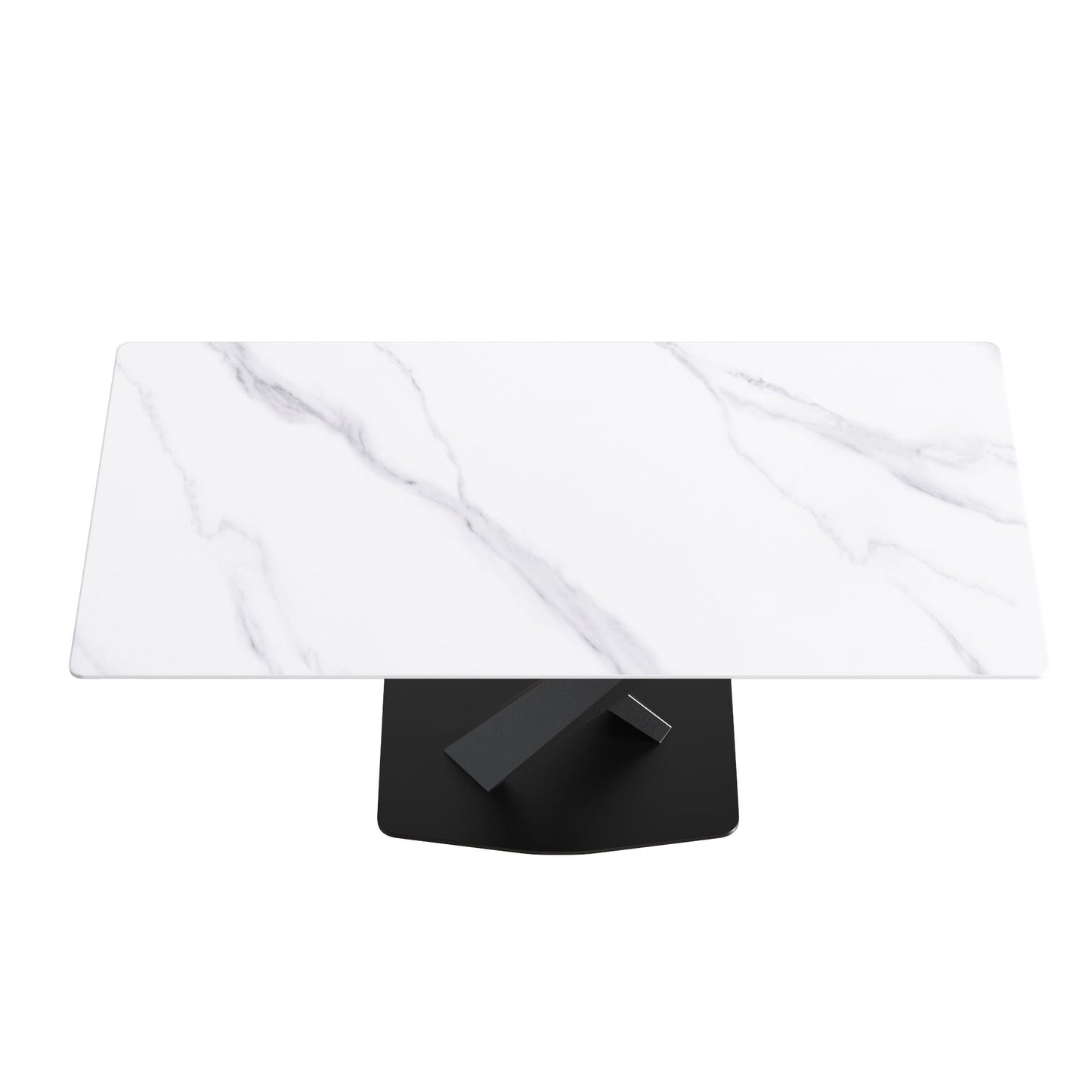 Modern Artificial Stone Straight Edge Metal X Leg Dining Table, 6 People