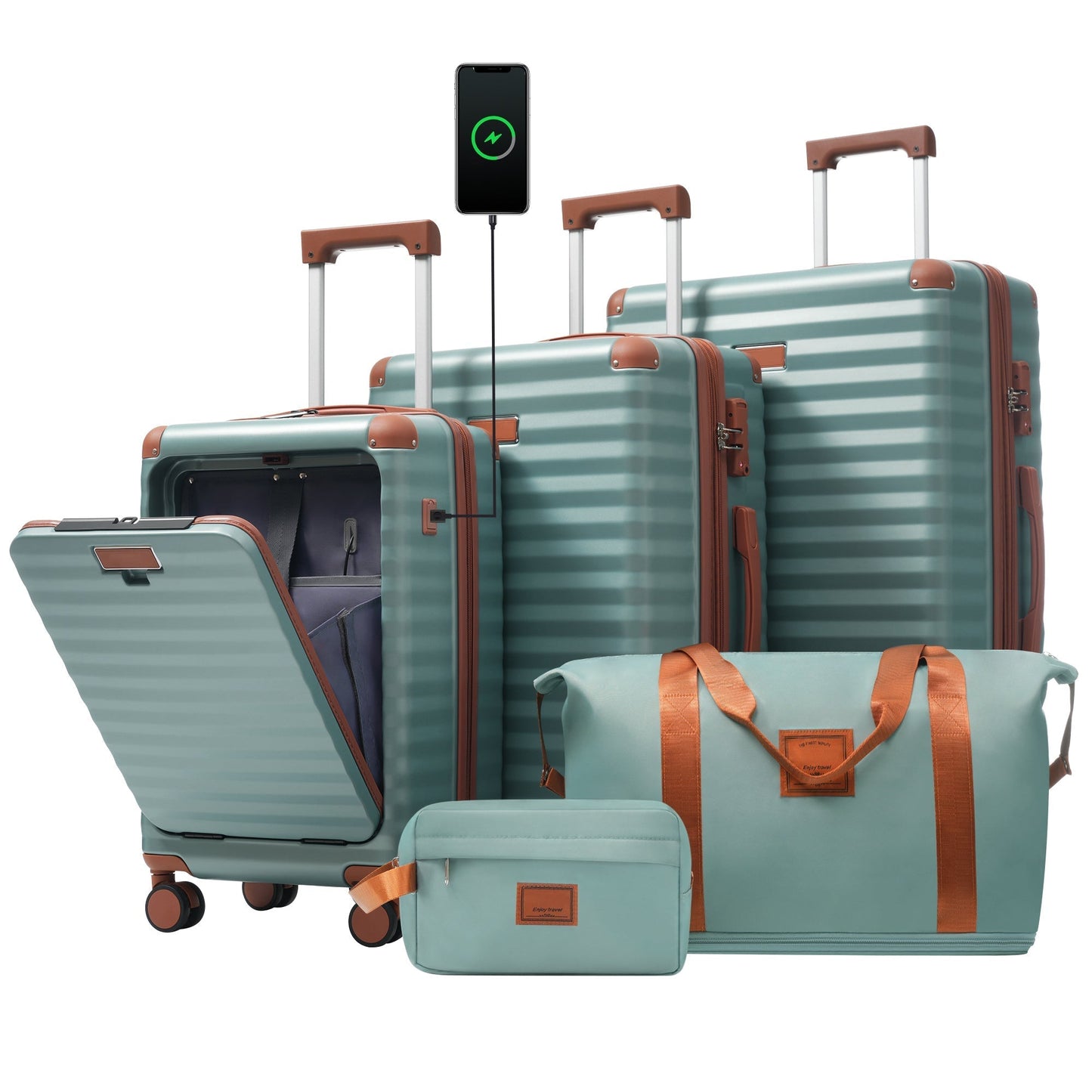 Deluxe 5-Piece Hard-Side Luggage Set with USB and TSA Security