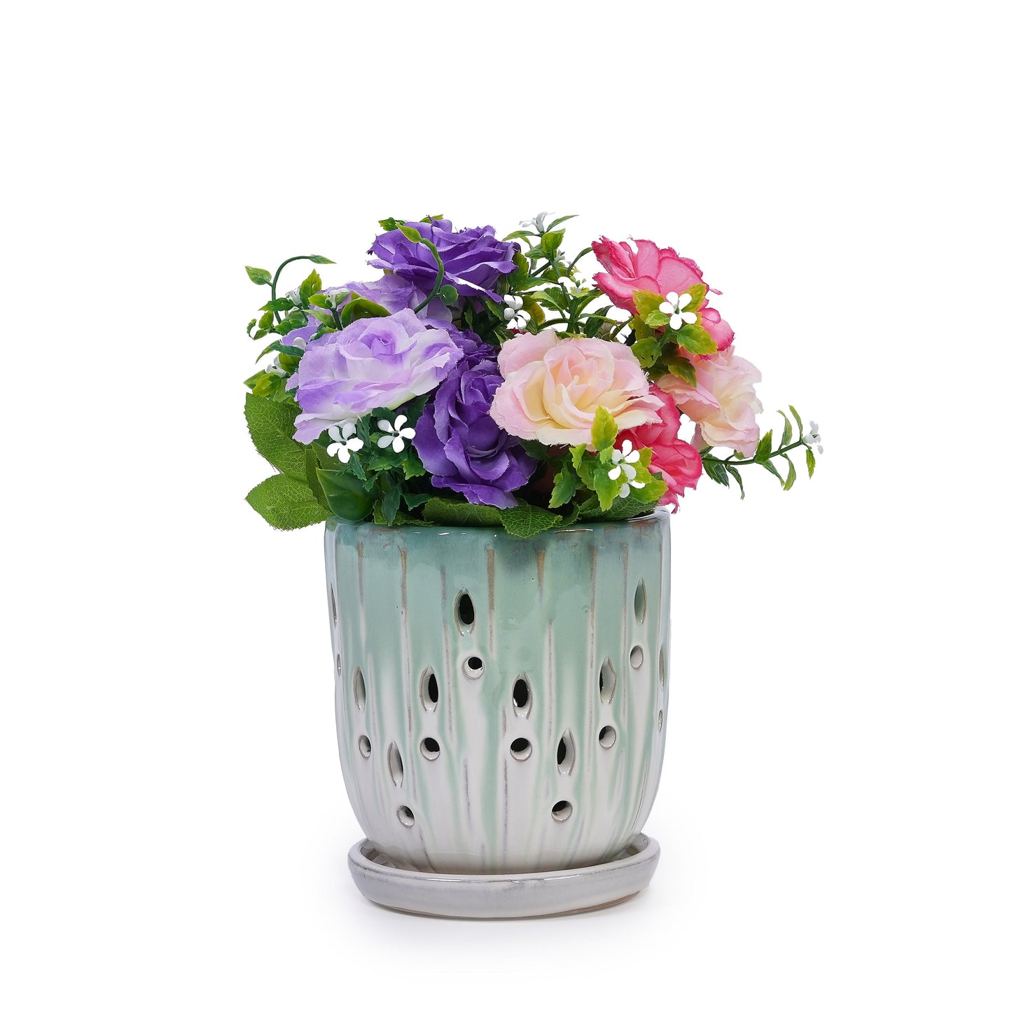 Set of 2 Ceramic Flowerpots with Drainage Hole