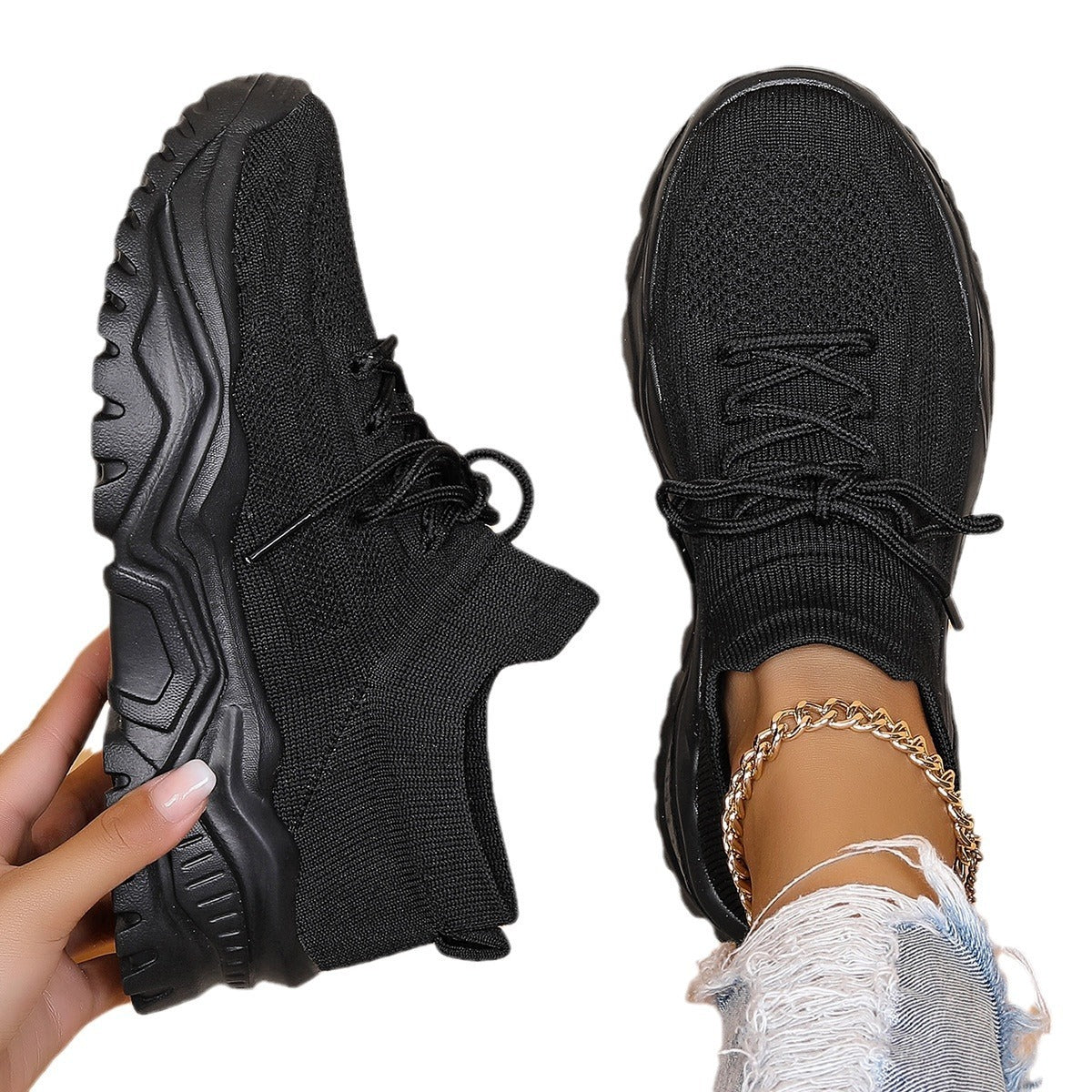 Plus Size Sports Women's Shoes Breathable Flying Woven Lazy Shoes