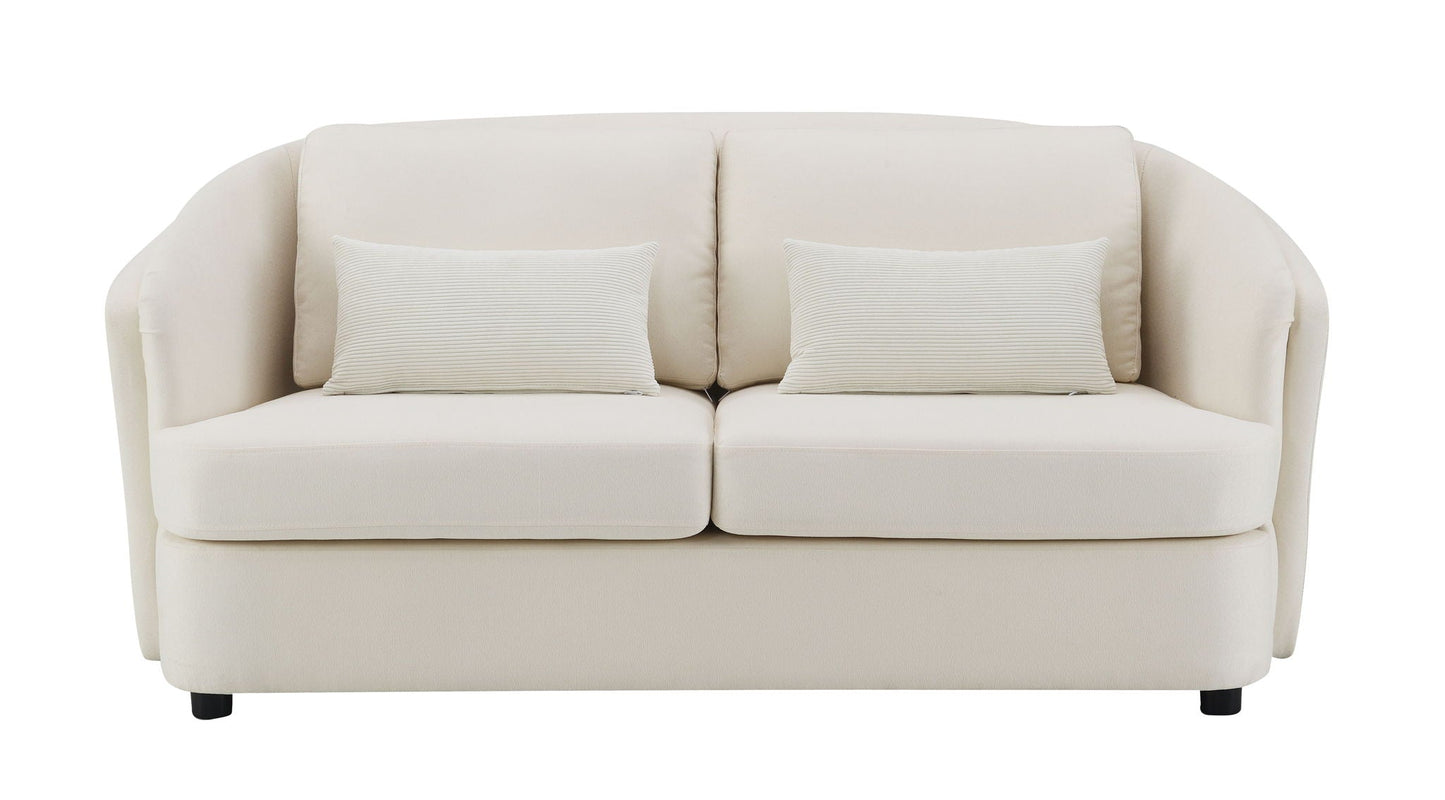 Mariko - Linen Loveseat With 2 Toss Pillows - Beige