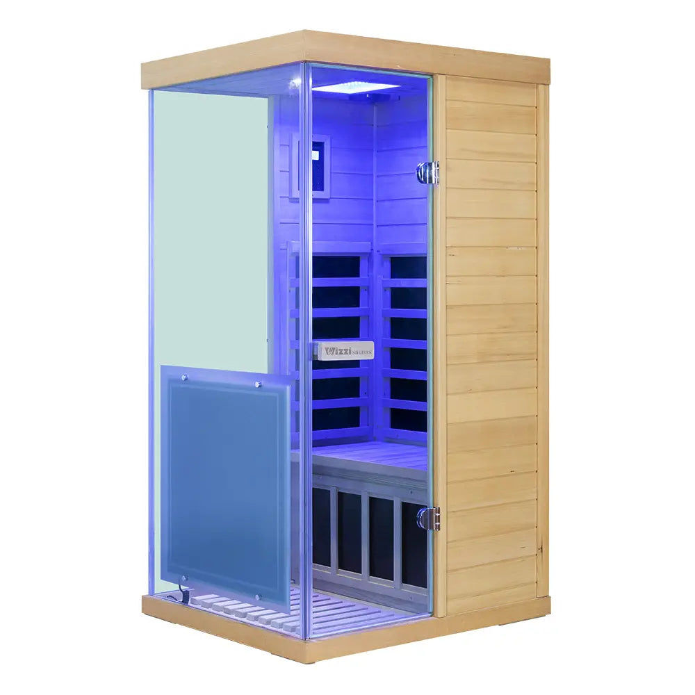 Wizzisauna 909MX Mini 1 Person Infrared Sauna 3 Sides Large Glass Panels