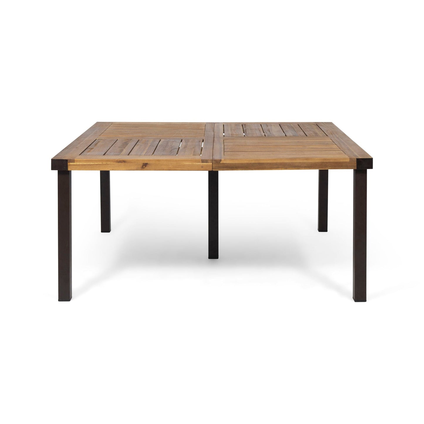 Lankershim Modern Industrial Dining Table With Acacia Wood Slat Design - Teak