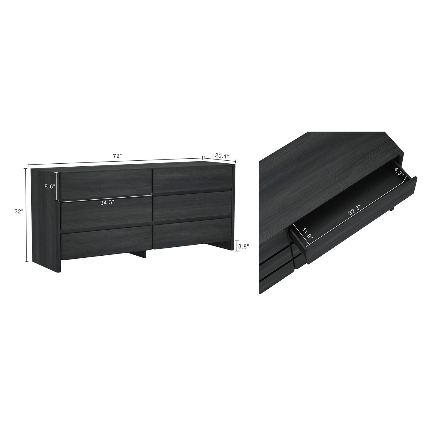 Linda - Double Wide Dresser With 6 Drawers