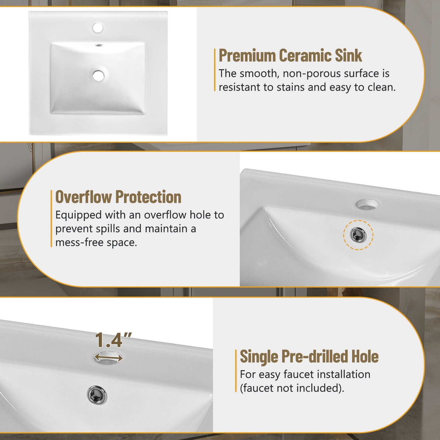 Elegant Bathroom Vanity With Ceramic Sink, Soft Close Door, Adjustable Shelf