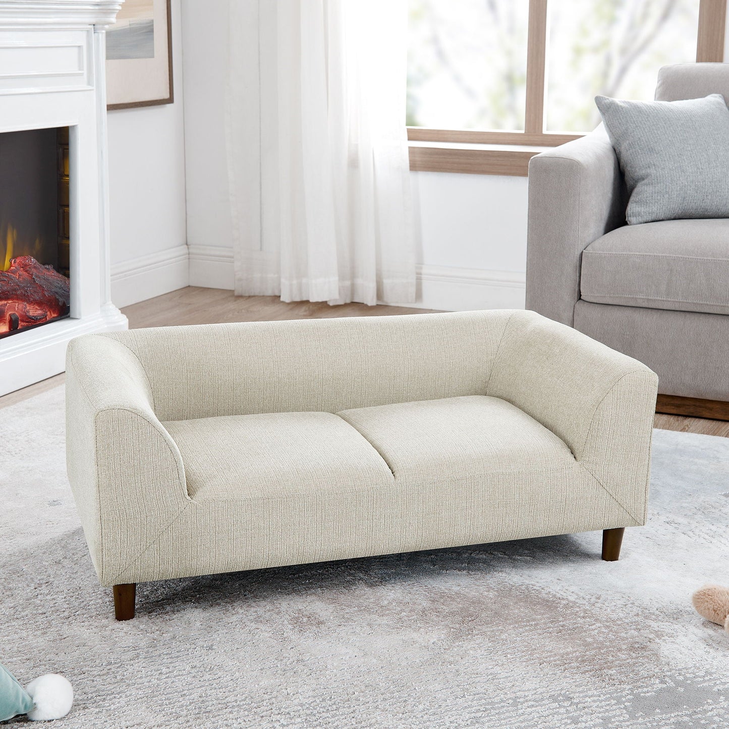 Modern Rectangular Pet Sofa With Backrest And Armrests For Small And Medium Dogs, Soft Cushion