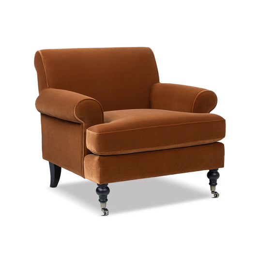 Alana 38' Lawson Accent Arm Chair Metal Casters, Burnt Orange Performance Velvet