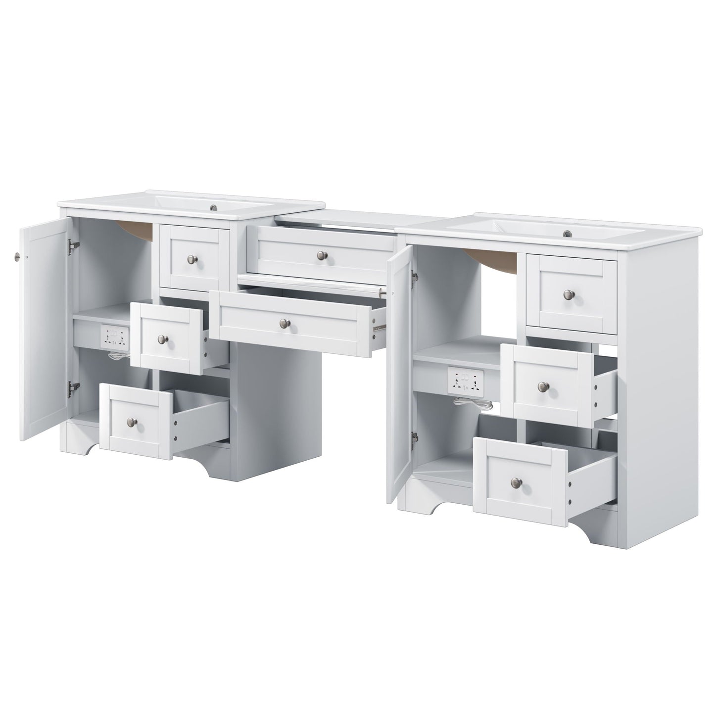 Double Sink Bathroom Vanity With Countertop, 2 Ceramic Sinks, 6 Drawers