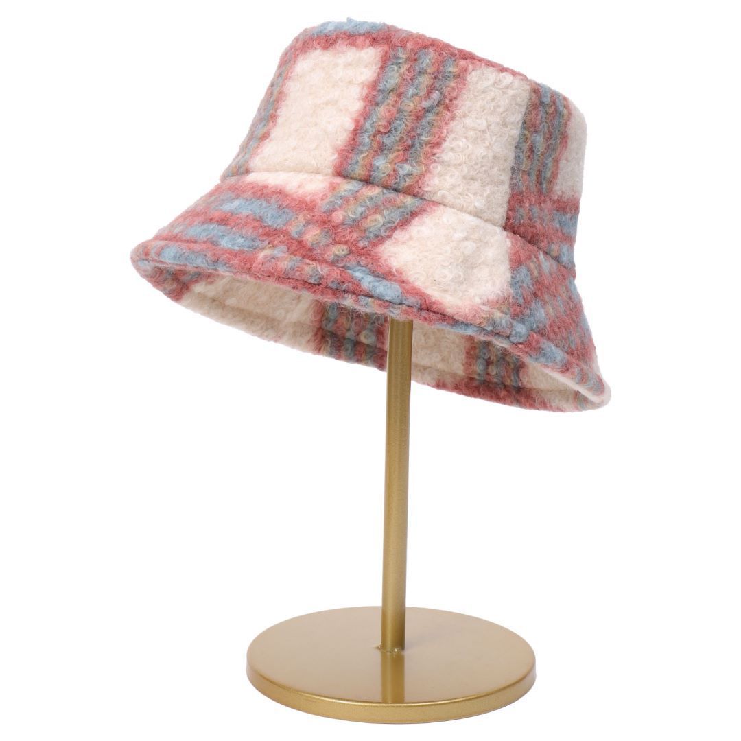 Cashmere Loop Tie Dyed Autumn And Winter New Plaid Face Small Warm Woolen Basin Hat