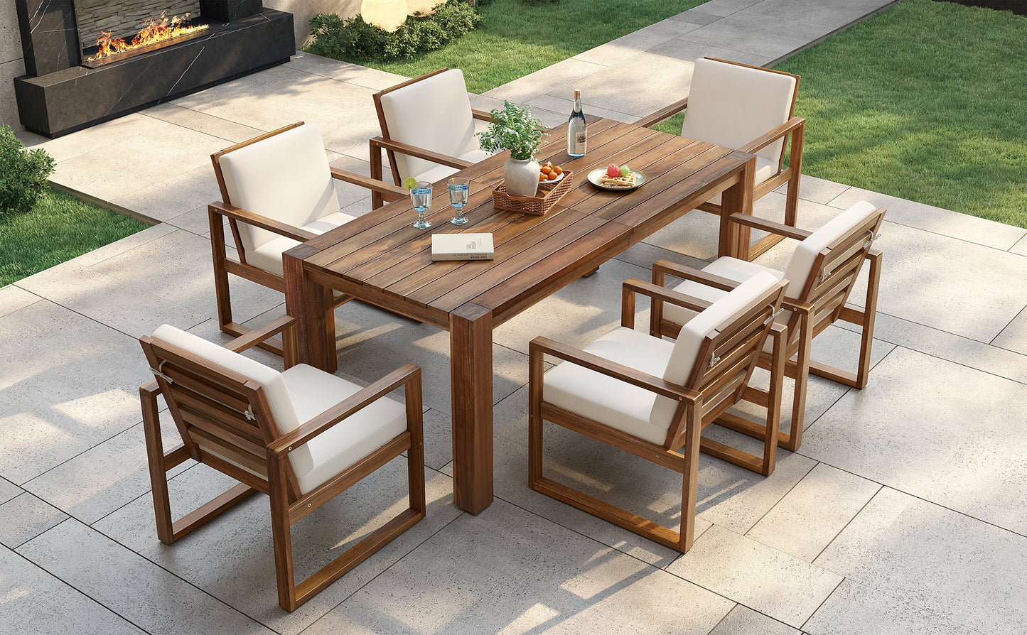 TREXM Patio Table and Chairs Set, 7-Piece Outdoor Dining Set for 6