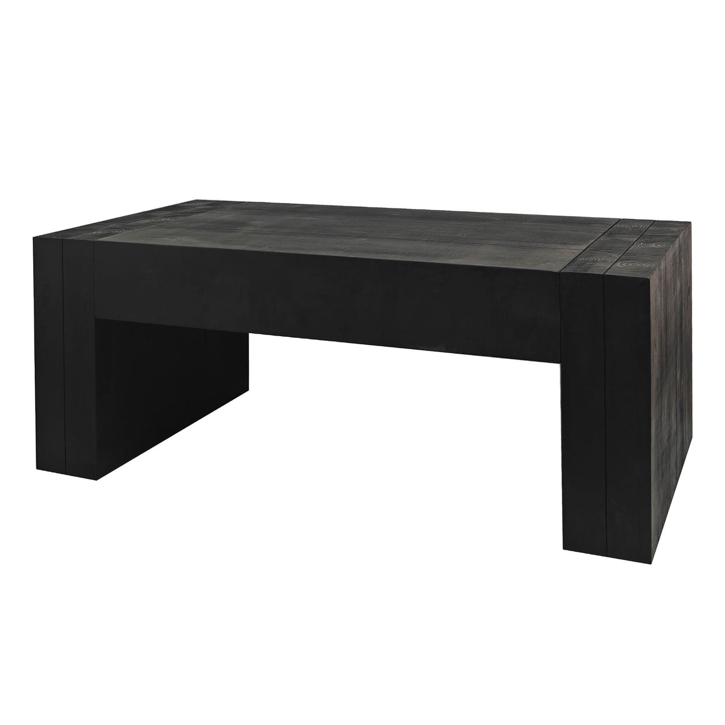 Modern Black Solid Wood Coffee Table, 49in Rectangular