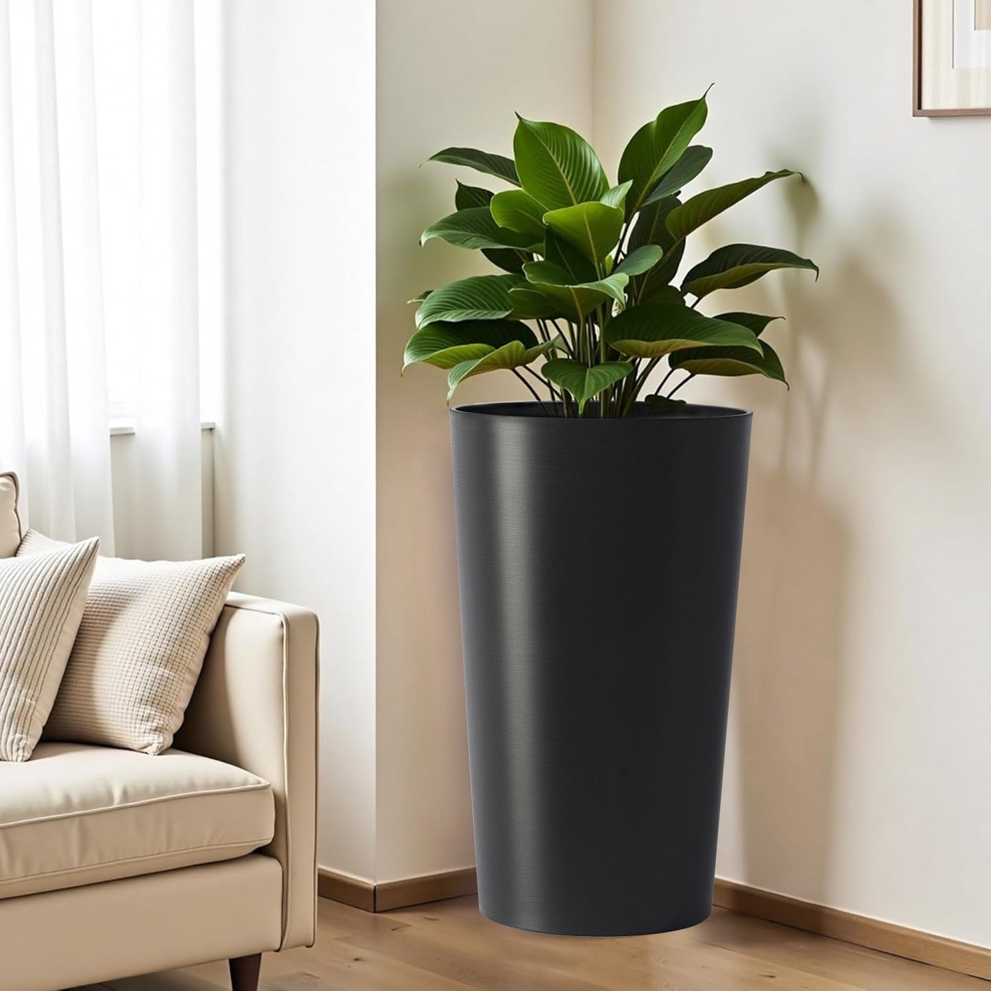 2 Pack Tall 21.7 in Modern Square Planters for Indoor and Outdoor Use
