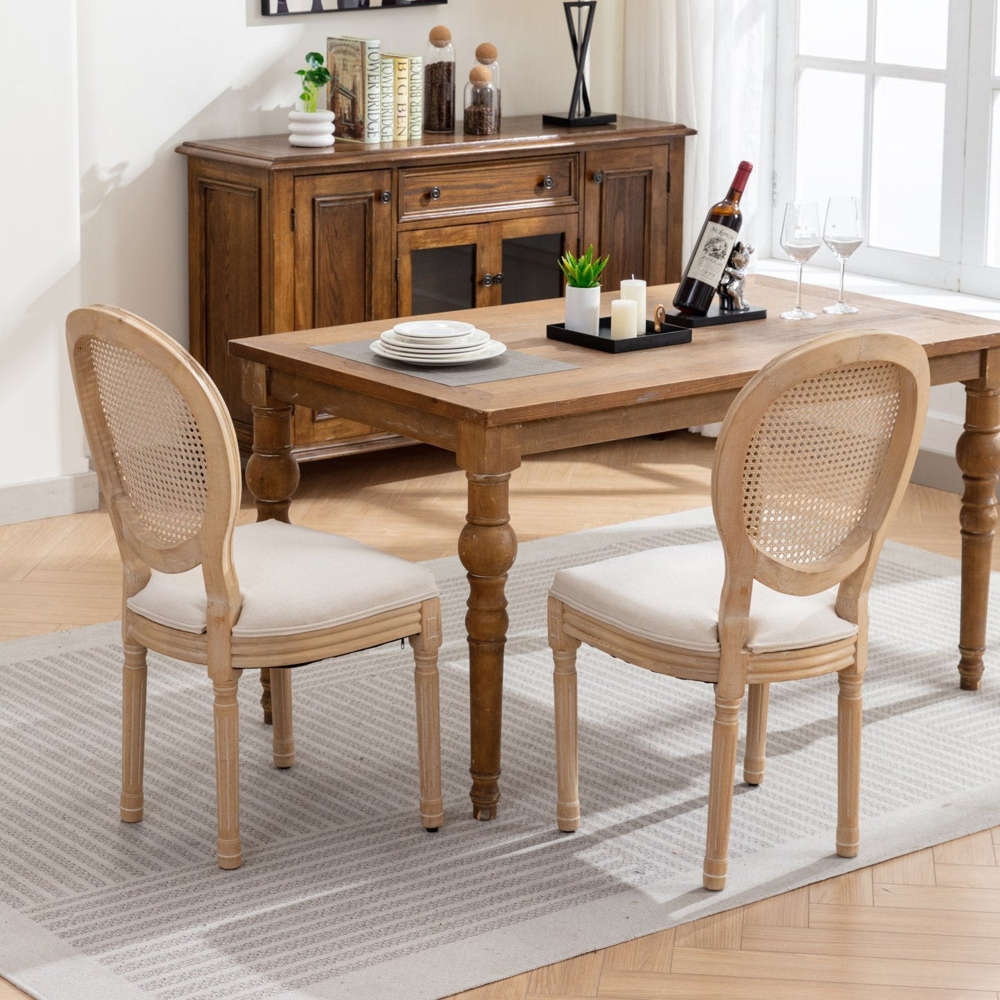A&A French Style Solid Wood Frame Dining Chairs Set of 2