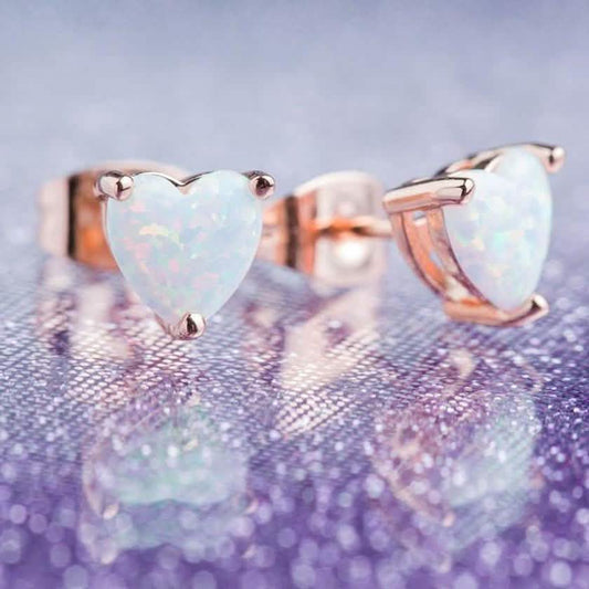 Fire Opal Heart Stud Earrings in 18K Rose Gold Plating