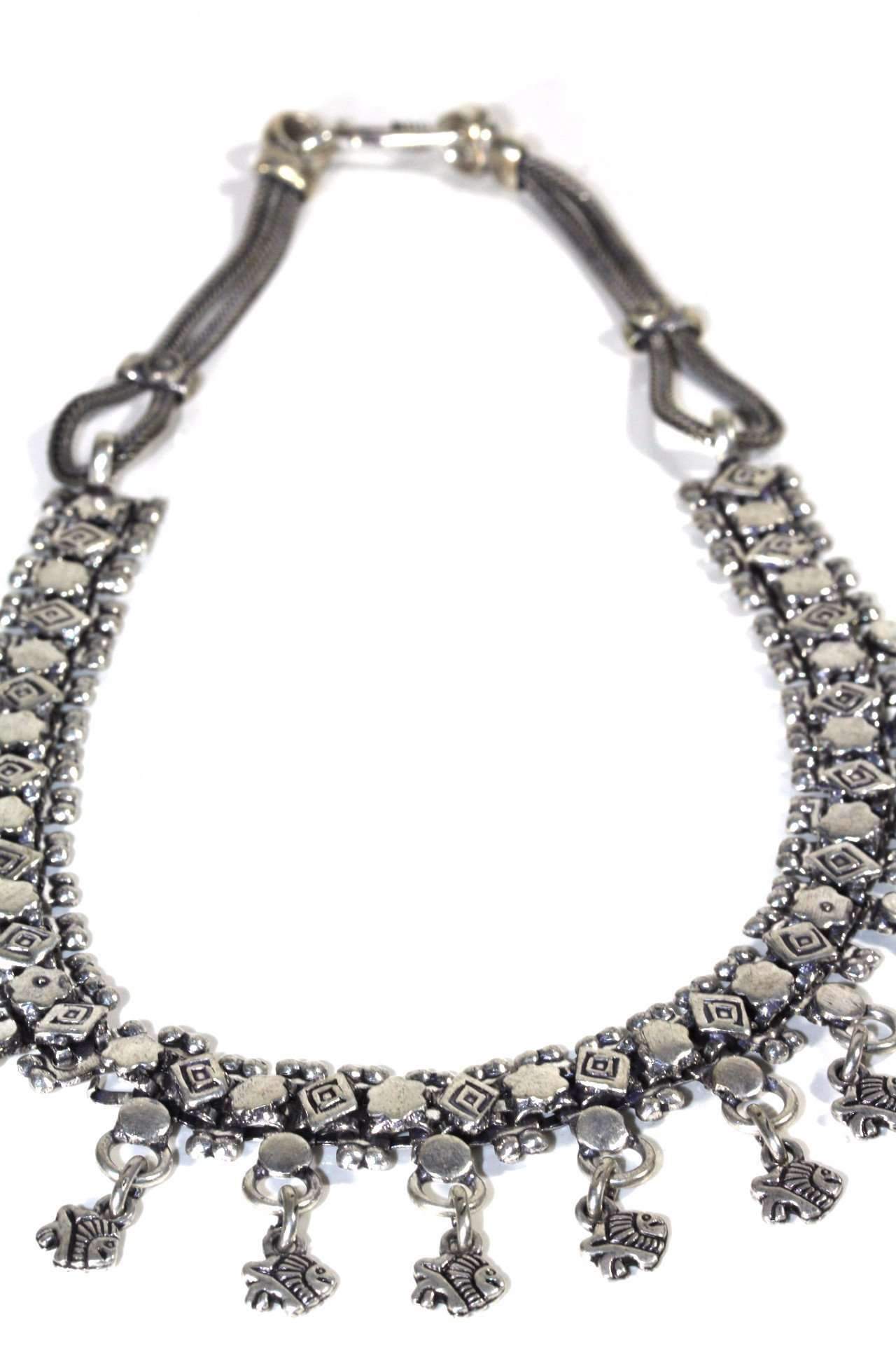 Fish Charm Choker Necklace Silver Boho Dangle Chain