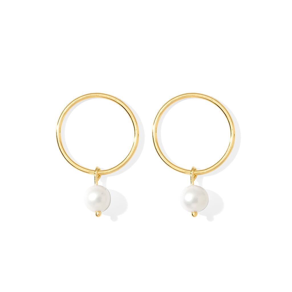 Freshwater Pearl Circle Earrings Gold Plated Recycled Shell Handmade