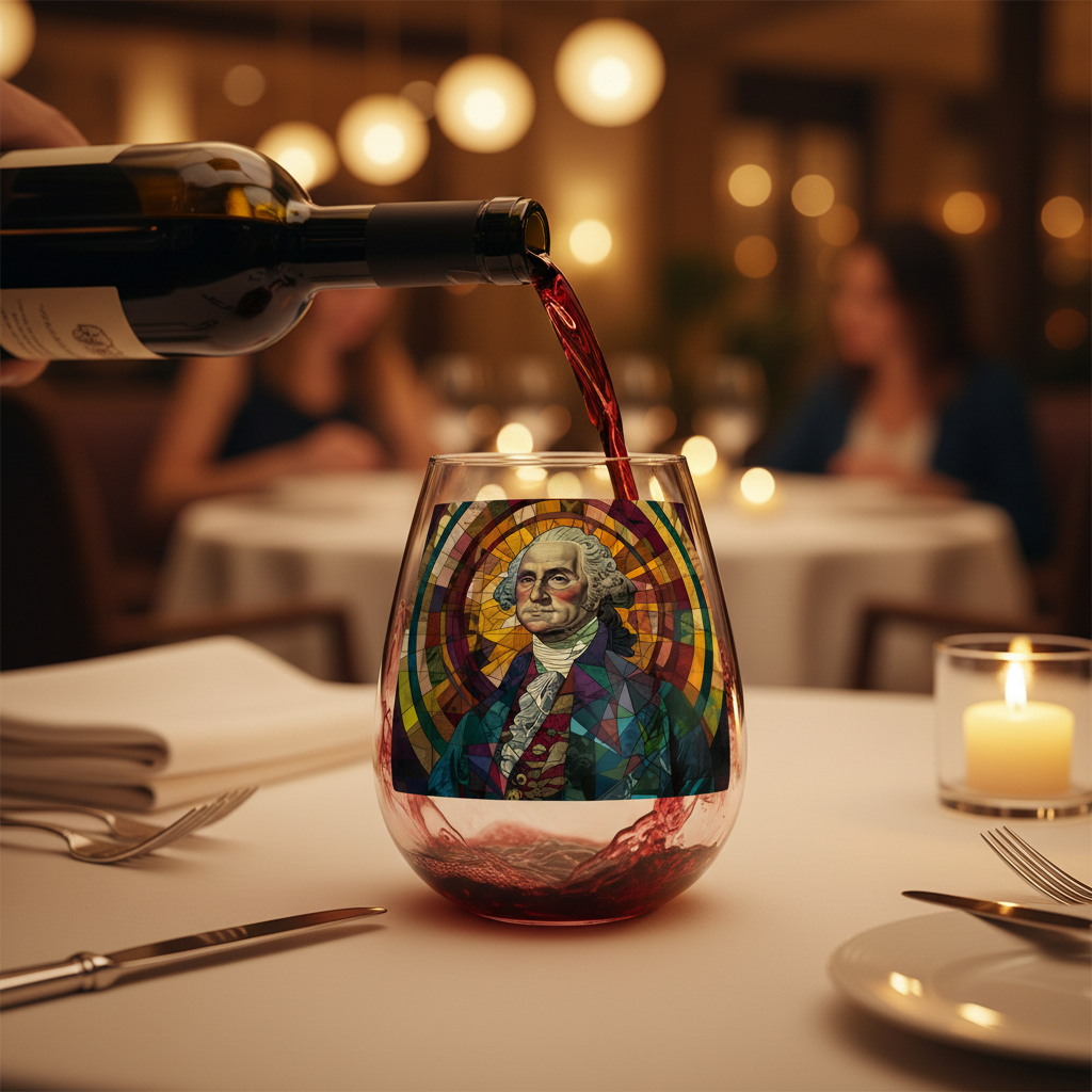 Stained Glass George Washington Stemless Wine Glass, 11.75oz - 4LibertyShop.com