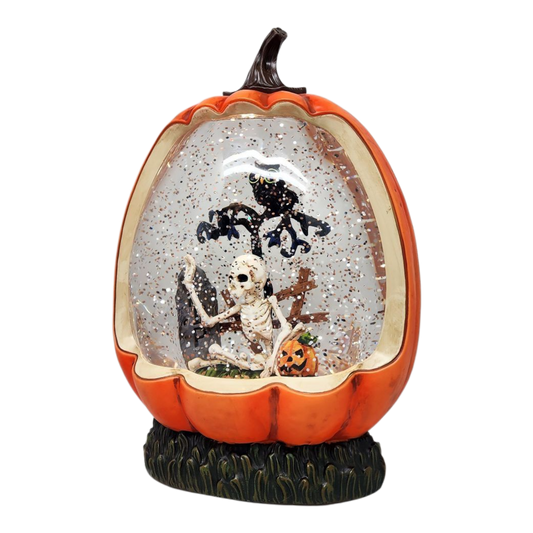 Graveyard Skeleton Lighted Waterglobe Pumpkin