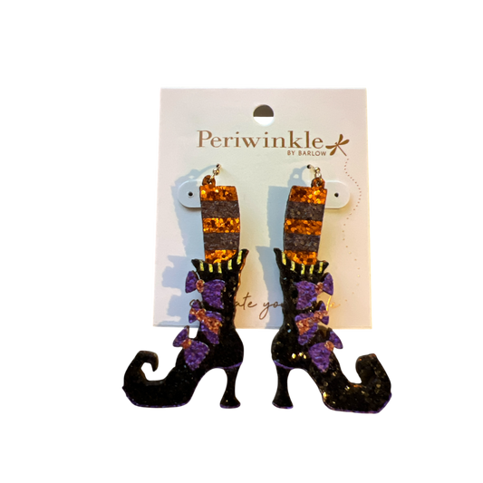 Glittery Witch Hat Booties Earrings