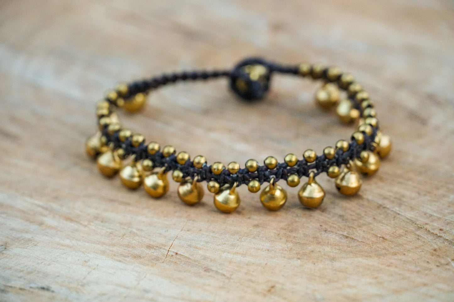 Gold Bell Boho Brass Bracelet Adjustable Boho Charm