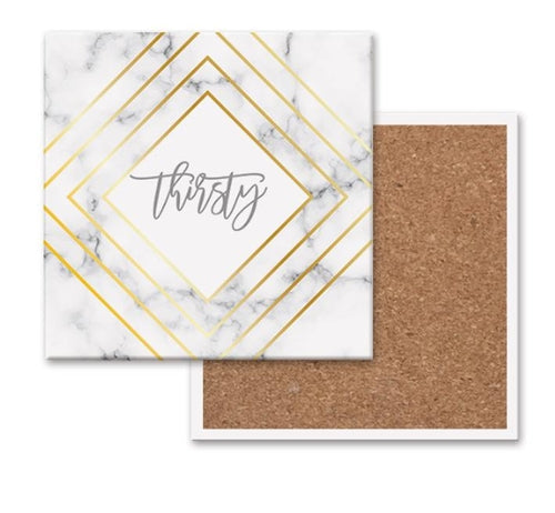 Golden Geometric Ceramic Coaster 4 Inch Cork Back Modern Thirsty Coaster Single Or Set