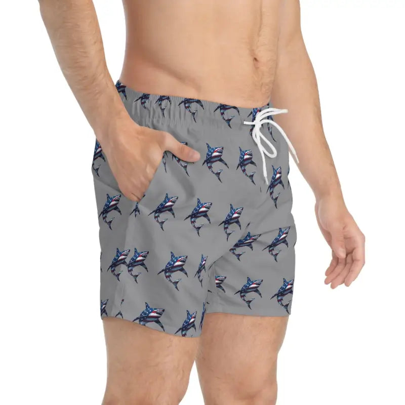 Ocean State Styles Swim Trunks Patriotic Shark Print Men