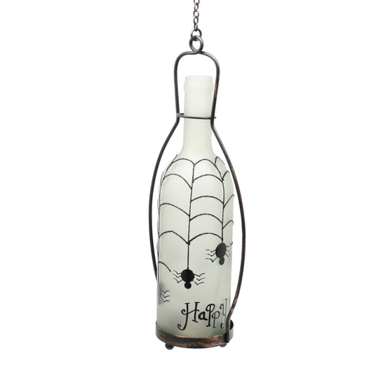 Color Changing Lighted Frosted Glass Halloween Bottle -  Spiders