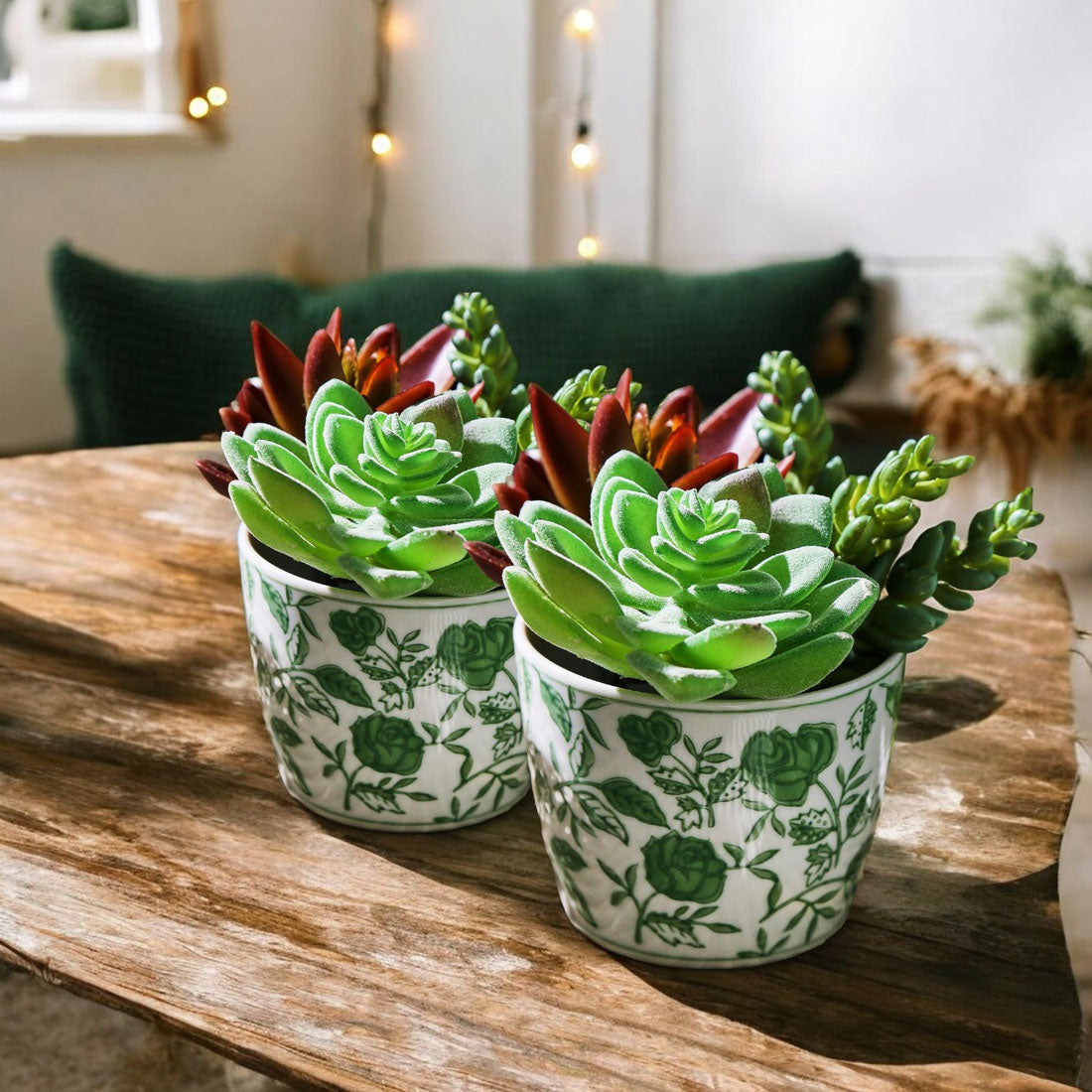 Mini Green Porcelain Cachepots Set Of 6 Hand-Painted Decorative Planters