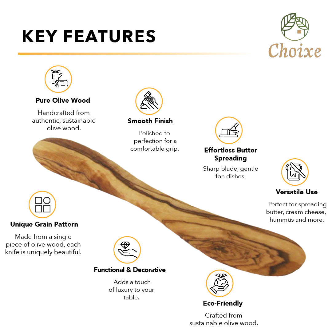 Mediterranean Olive Wood Butter Knife Handcrafted Smooth Single-Piece