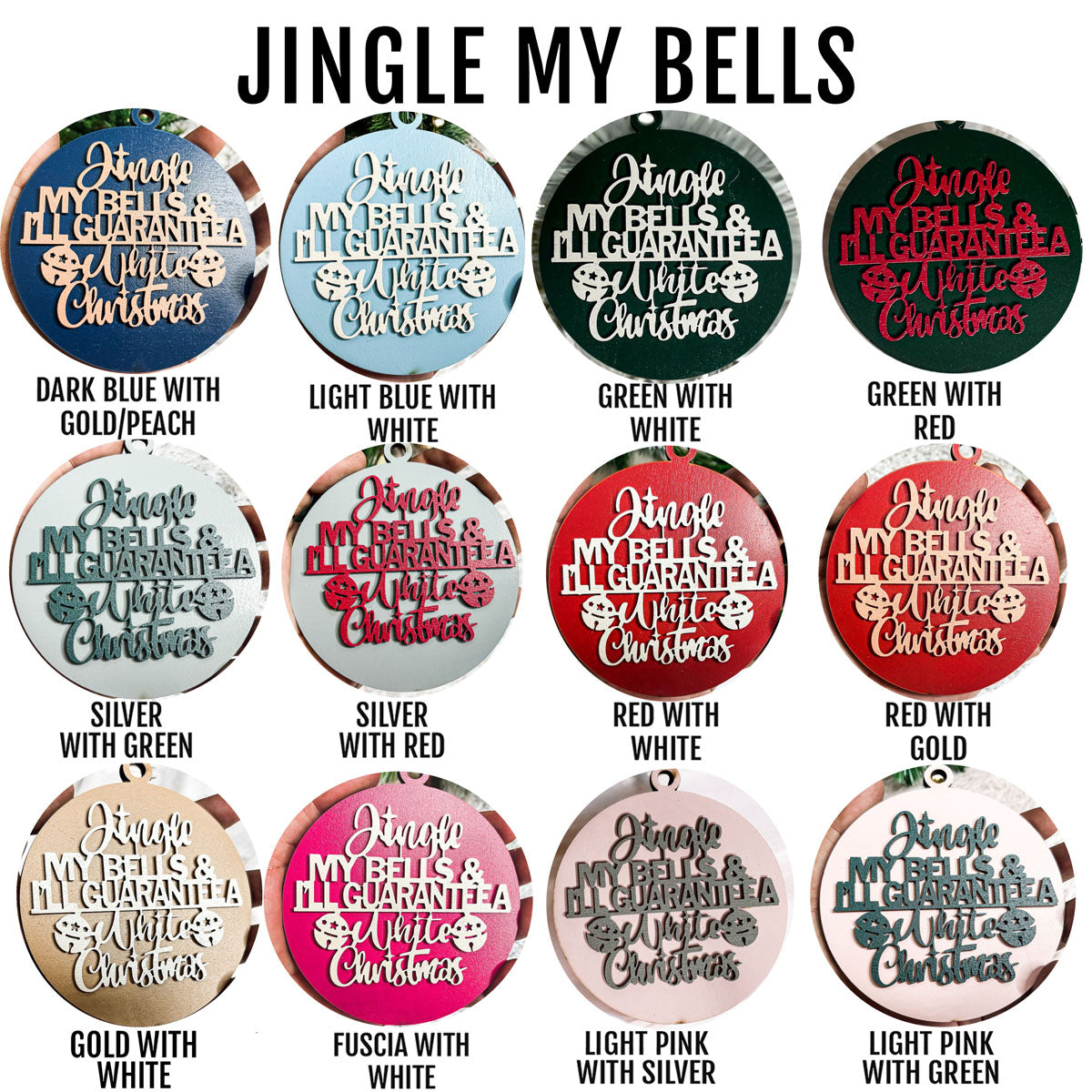 Handcrafted Wooden Christmas Ornaments Set Jingle Bells 12 Colors 3D
