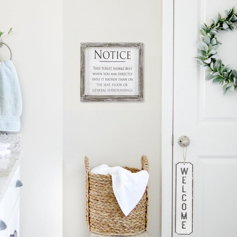 Wooden Welcome Hanging Sign Door Decor White Black Farmhouse Rustic 12 x 2.5 in