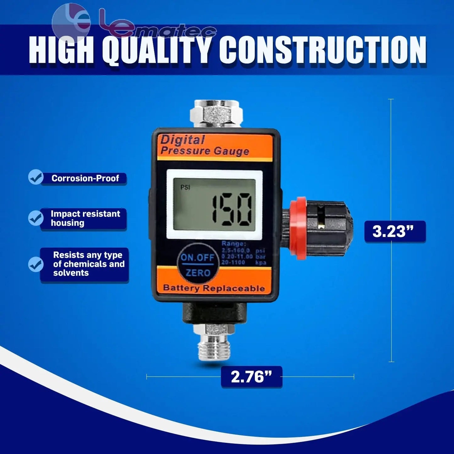 Digital Air Pressure Regulator with LCD Display - Professional 150 PSI Multi-Unit Control (DAR03B)