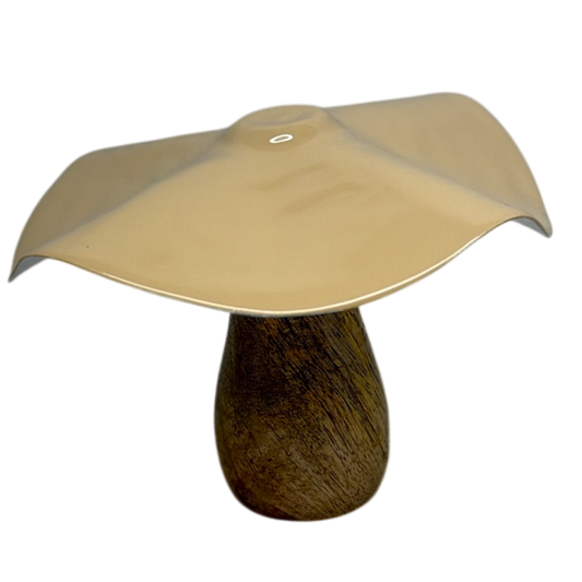 Metal and Mango Wood Mushroom  - Beige