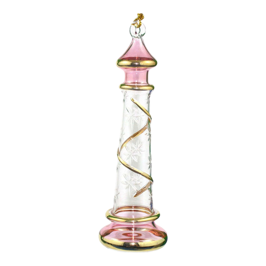 Glass Lighthouse Ornament With Gold Accent - Purple