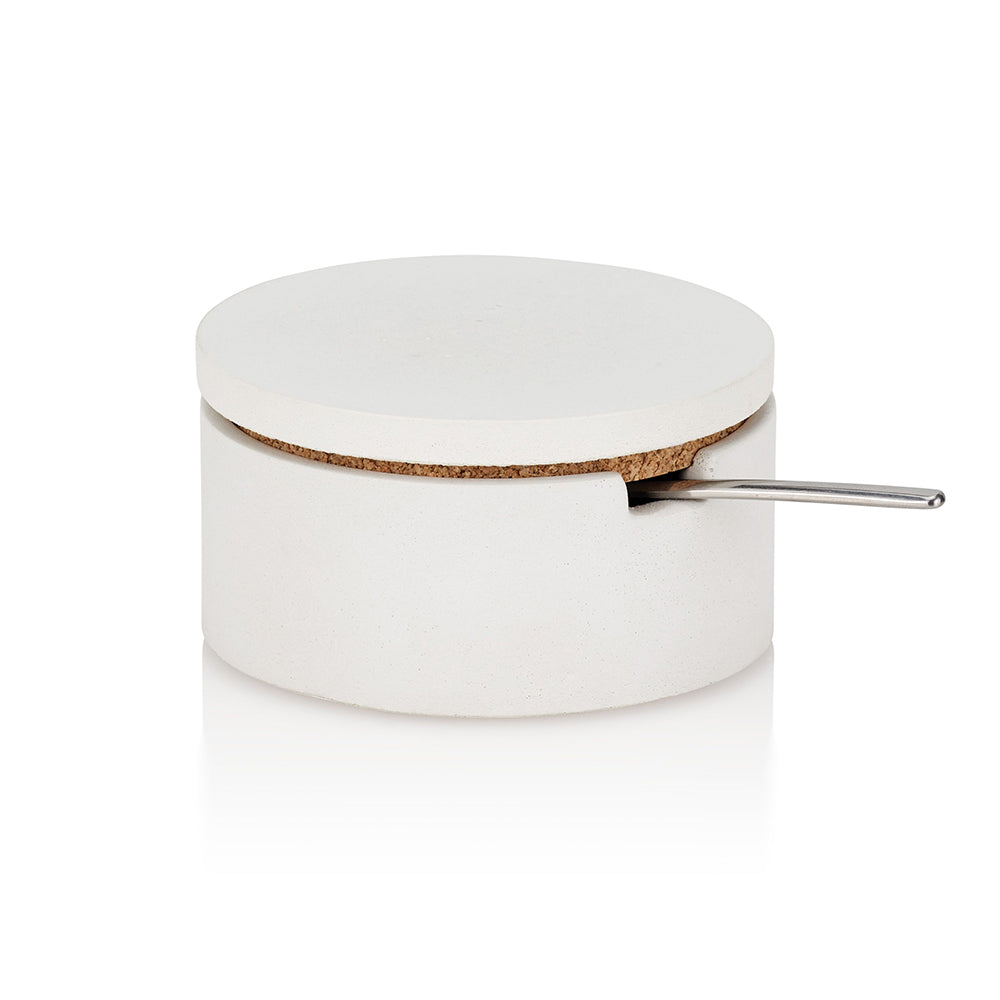 Concrete Salt Cellar with Spoon: White