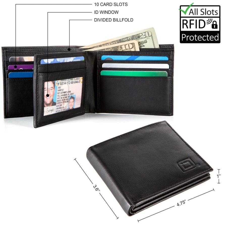 Mens RFID 10 Slot Bifold Wallet with ID Window