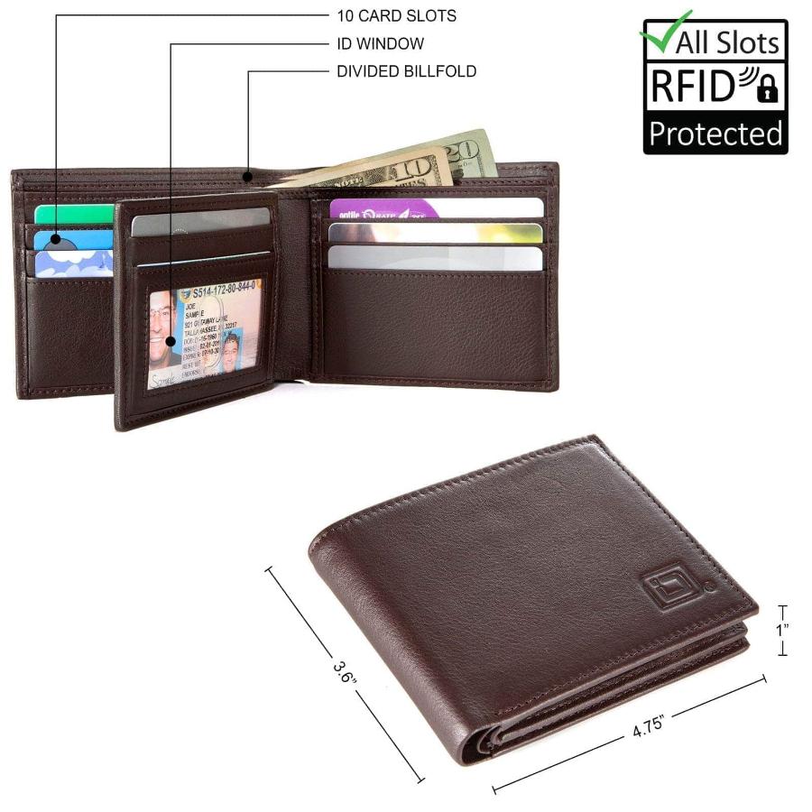 Mens RFID 10 Slot Bifold Wallet with ID Window