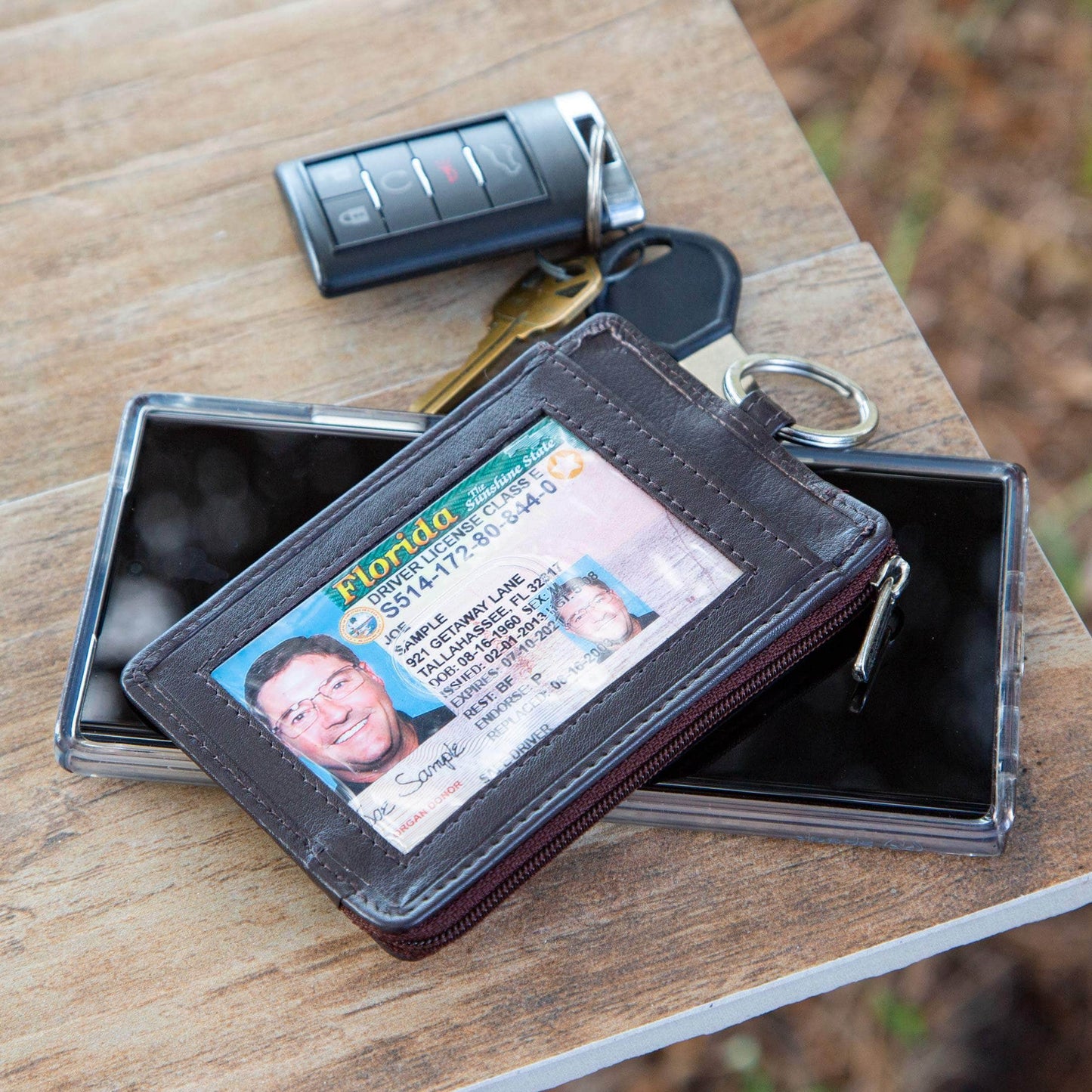 RFID Wallet Dual Portrait ID Leather Badge Holder