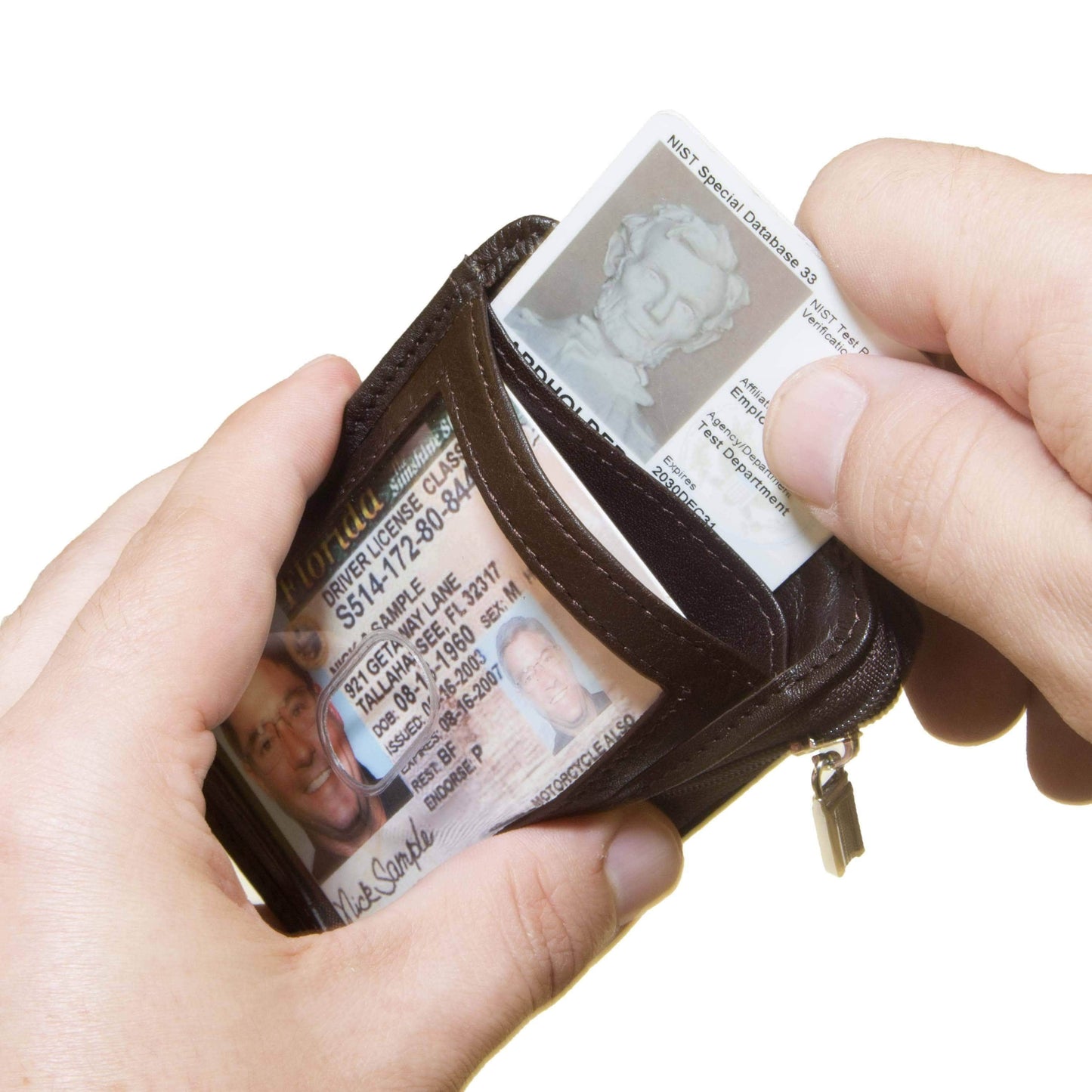 RFID Wallet Dual Portrait ID Leather Badge Holder