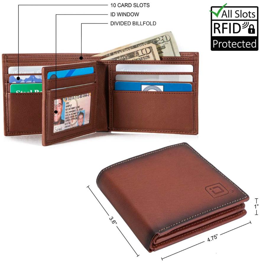Mens RFID 10 Slot Bifold Wallet with ID Window