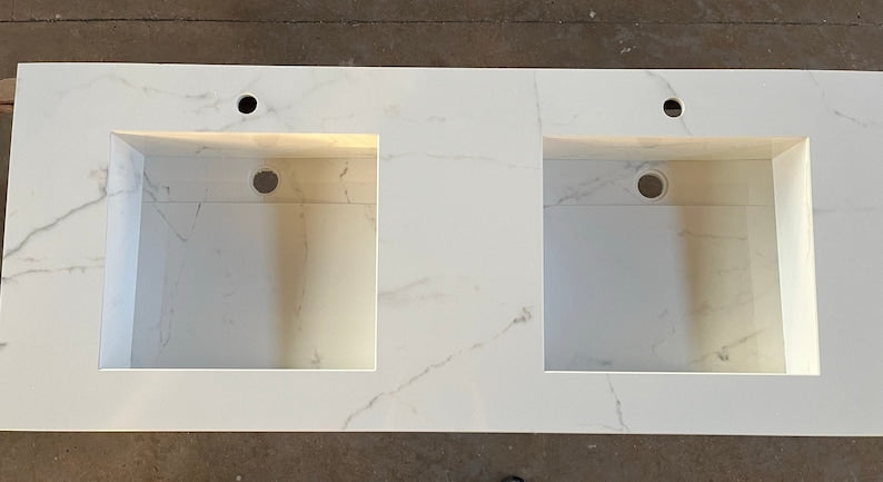 Double Sink Integrated Custom Calacatta Lincoln Polished Porcelain Countertop (ES-081)