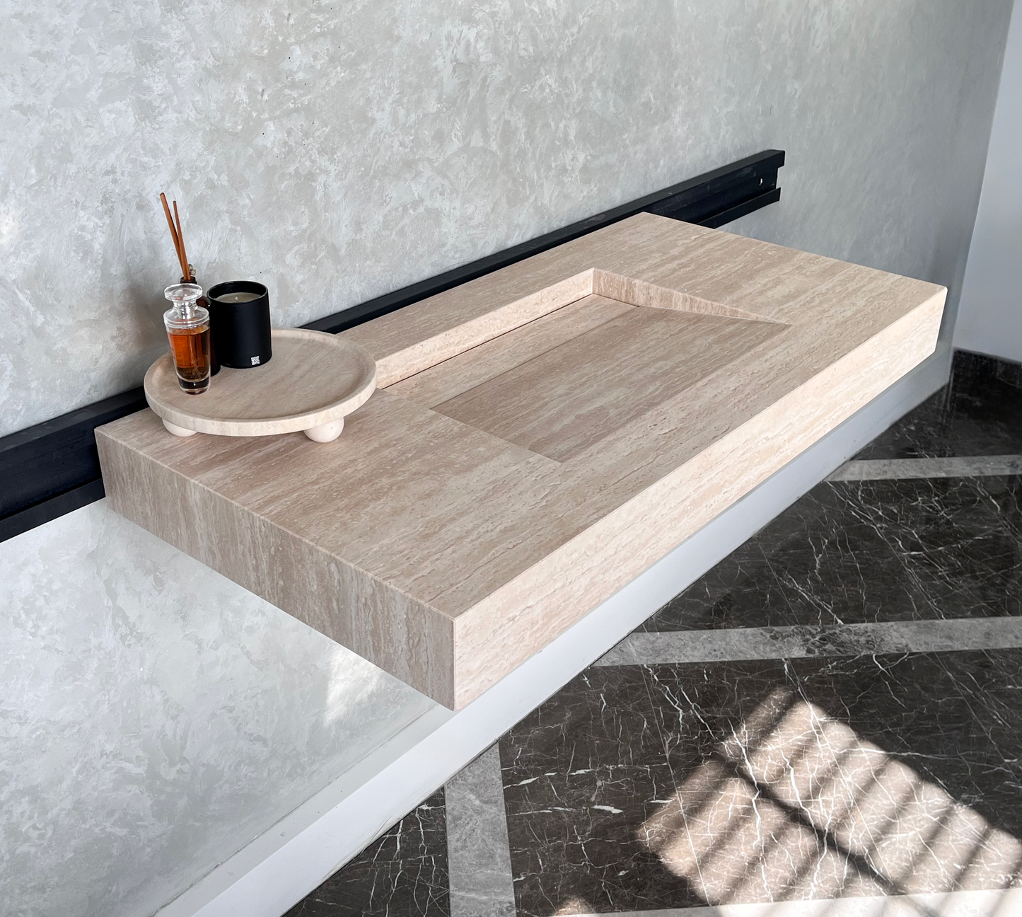 HANDCRAFTED CUSTOM TRAVERTINE SINK (TR-061)